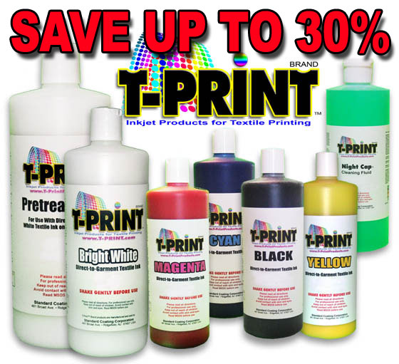 Save up to 30% on T-Print Ink PLUS Free Freight!